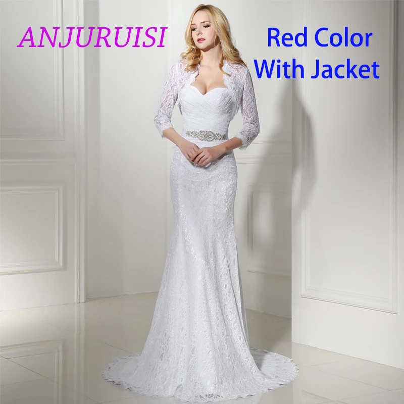 dress with jacket ANJURUISI элегантные белые кружевные свадебные платья Русалка Свадебные платья винтажные богемные Свадебные платья дешевые Sereia с жакетом - Цвет: dress with jacket