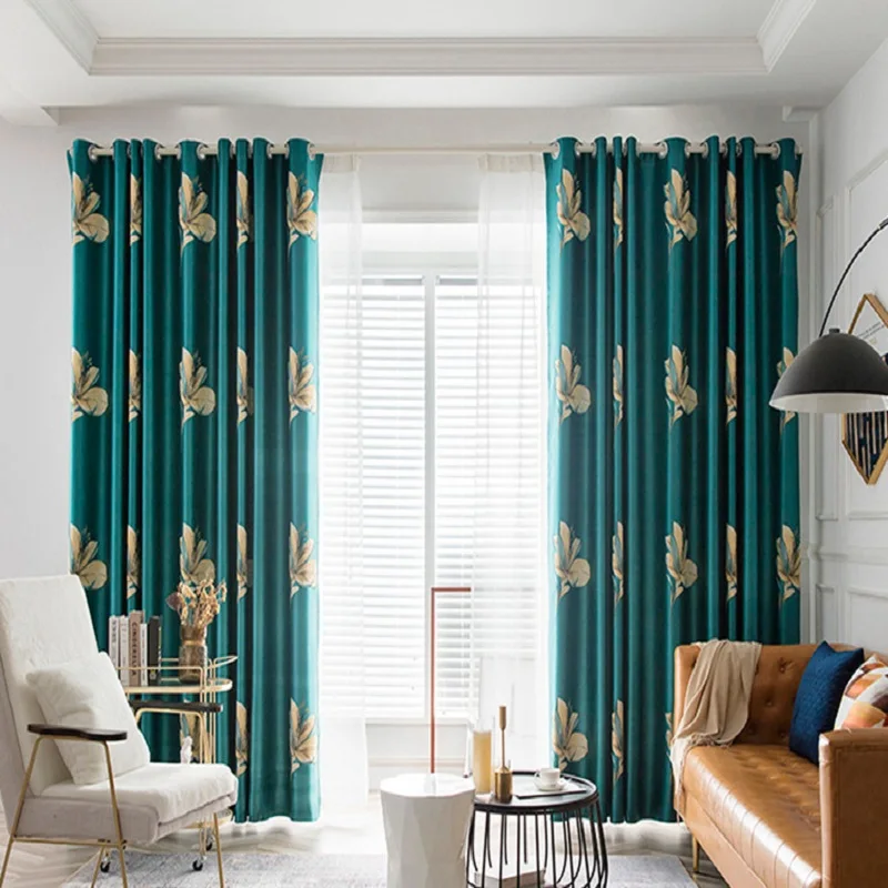 

Pastoral Style Fresh Simple and Modern Curtain Leaf Printing Sweet and Shiny Satin Curtains for Living Room Bedroom New Curtain
