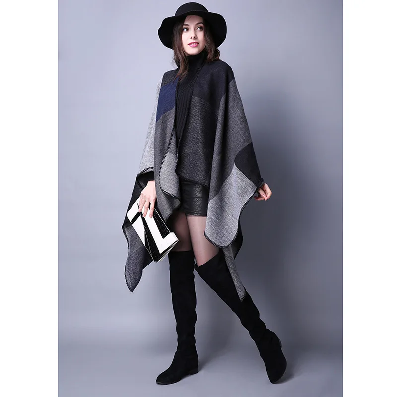 Ladies National Wind Retro Scarf Wild Plaid Travel Shawl Imitation Cashmere Split Thick Cloak Autumn Winter New |