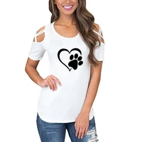 summer women loose round neck love heart printed hollow out short sleeve off shoulder tshirt cute pattern casual solid color top