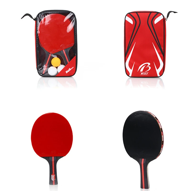 

2pcs/lot Table Tennis Bat Racket Quality Double Face Pimples In Long Short Handle Ping Pong Paddle Racket Set With Bag 3 Balls