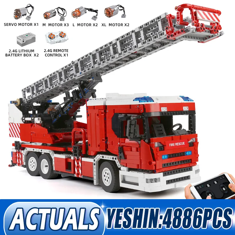 

Mould King 17022 Remote Control Fire Rescue Truck Toy High-Tech Assembly RC Car Model Building Blocks Bricks Kids Christmas Gift