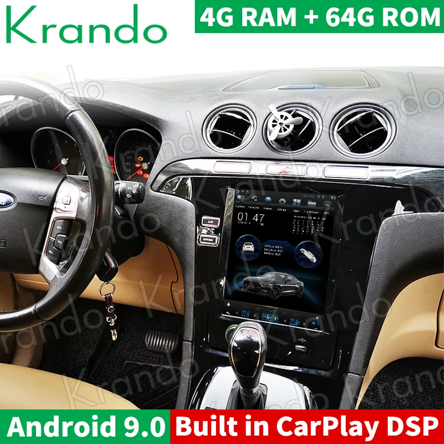 

Krando Android 9,0 10,4 "Tesla Style автомобильное радио, GPS-навигатор для Ford Galaxy S Max 2007-2015 Carplay DSP