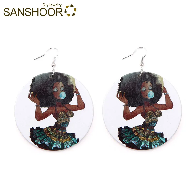 SANSHOOR/милые черные серьги-капли из дерева для девочек в африканском стиле 6 см