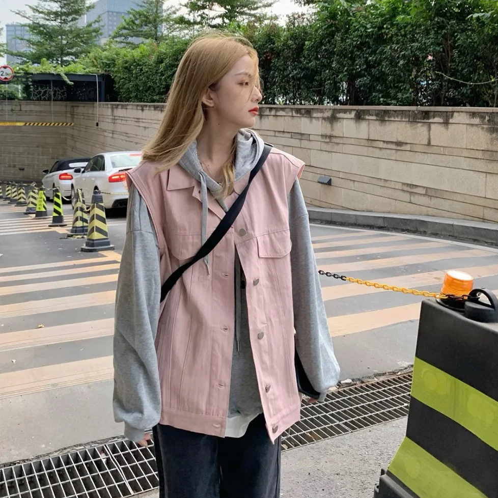 Жилет в иностранном стиле уменьшающий возраст свободный складной розовый