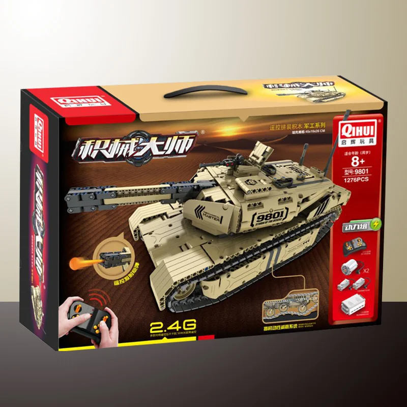 

С мотором Qihui M1A2 Abrams основной боевой танк с дистанционным управлением обучающий строительный блок Военная механическая модель игрушки пода...
