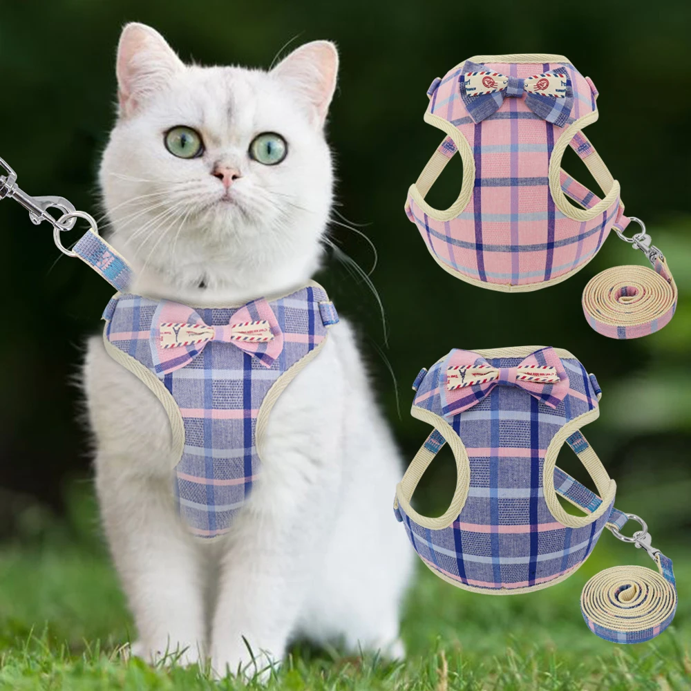 

Nylon Cat Dog Harness Plaid Puppy Cat Harness Leash Set Adjustable For Small Medium Dogs Chihuahua Yorkshire