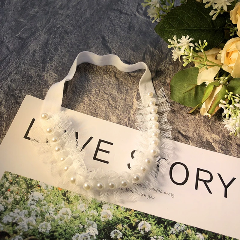 Baby Headband Lace Newborn Photo Props Cute Girls Daisy Hair Accessories Nylon Infant Pearl Head Bands Kids Hairband Gift | Мать и