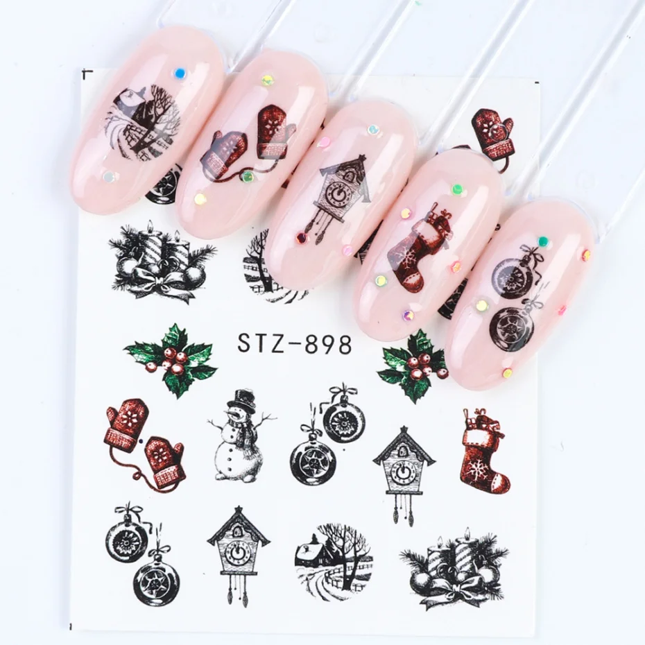 1 шт. Рождественская наклейка для ногтей переводная на снежинки лося елочные