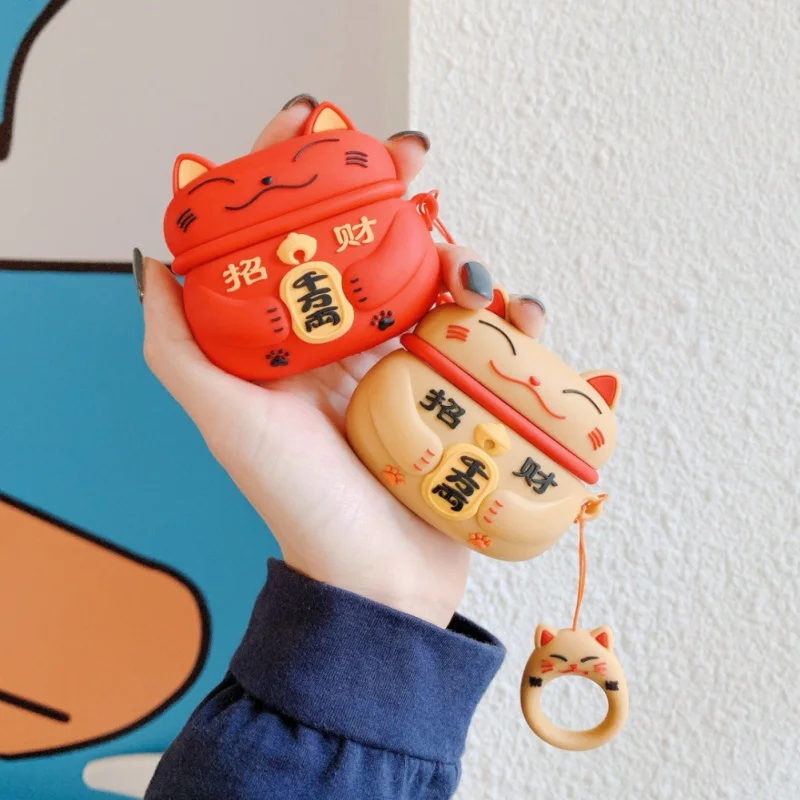 Silicone Earbuds Case Cover Fortune Cat Design Protective Skin For AirPods Pro Headphone Box | Электроника