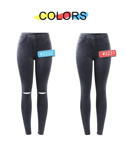 2232 Youaxon New EU Size Black Gray Ripped Jeans Women`s Elastic Denim Pencil Skinny Pants Trousers For Women Clothing
