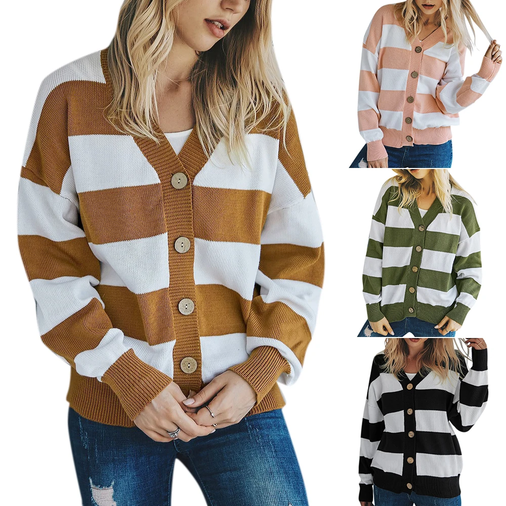 

Women Clothes Long Sleeve Stripe Printed Cardigans Casual Knitwear Winter Tops for Women 2020 Fall Winter