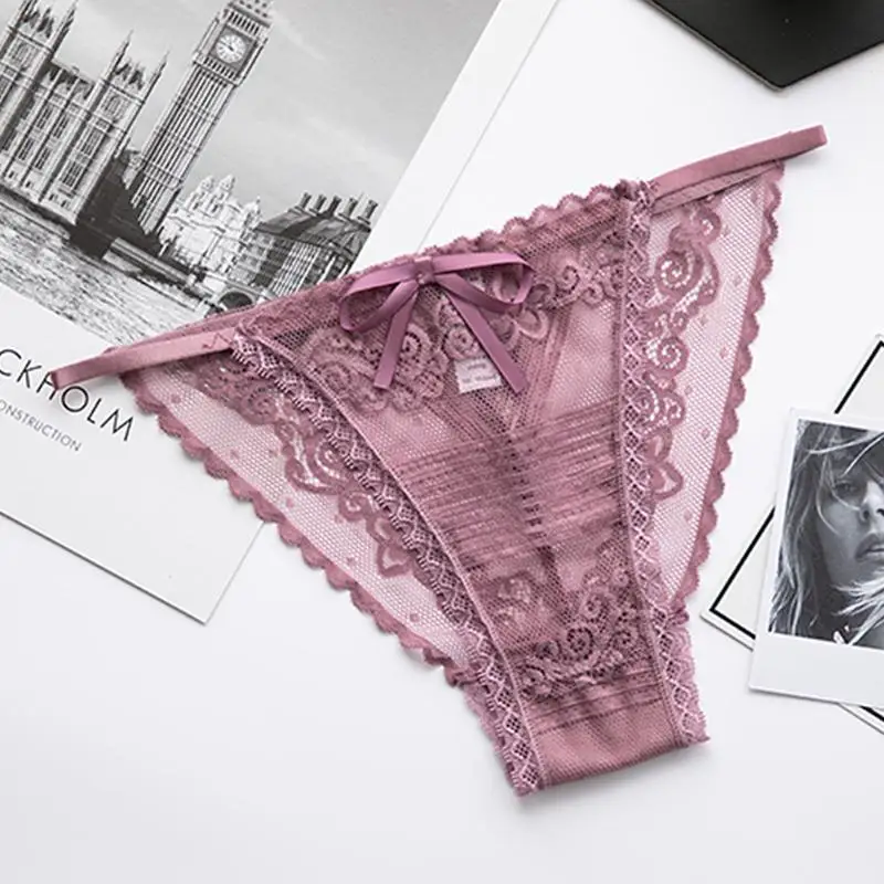 

Женское сексуальное кружевное белье Трусики для девушек прозрачные кружевные однотонные Летние бесшовные дышащие трусы с заниженной тали...