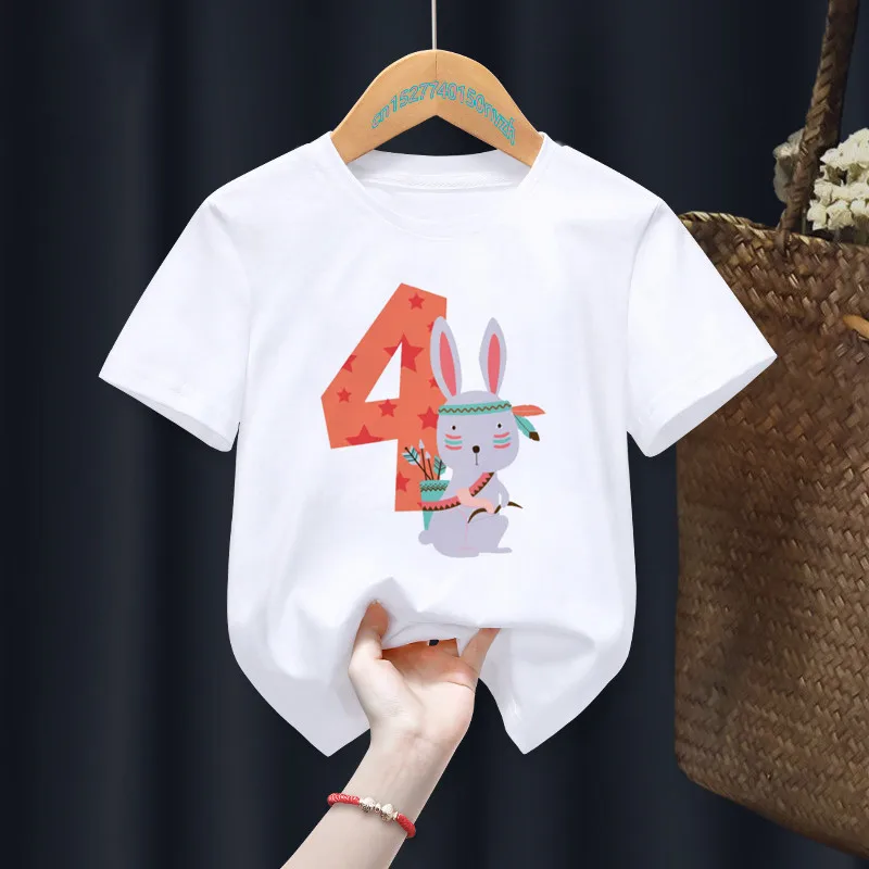 

Children Birthday Animal My 1-9th Birthday Number Print Name T-shirt Gift Present Clothes Baby Letter Tops Tee,Drop Ship