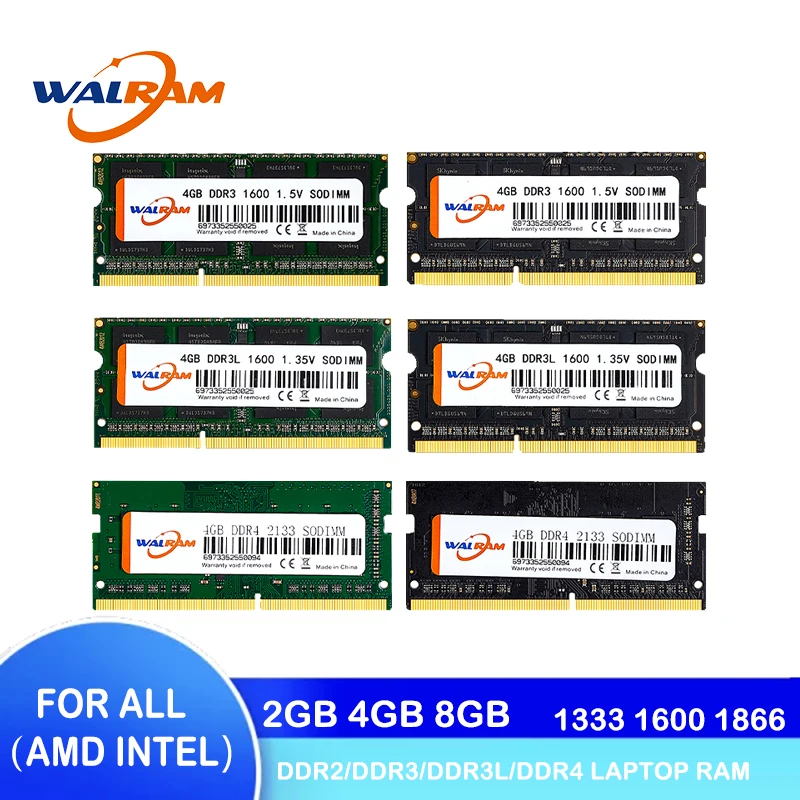 WALRAM memoria ram DDR2 DDR3 DDR4 2GB 4GB 8GB Laptop Memories 800 1333 1600 1866 2133 2400 2666MHz DDR3L 204pin Notebook memory