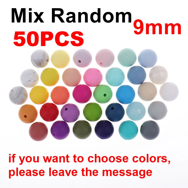 Mix Random QHBC 50 шт. Силиконовые Круглые Бусины 9 мм Жемчуг Bpa бесплатно жевательные Детские Прорезыватели ожерелье аксессуары цепочка для соски DIY Уход игрушка Kralen - Цвет: Mix Random