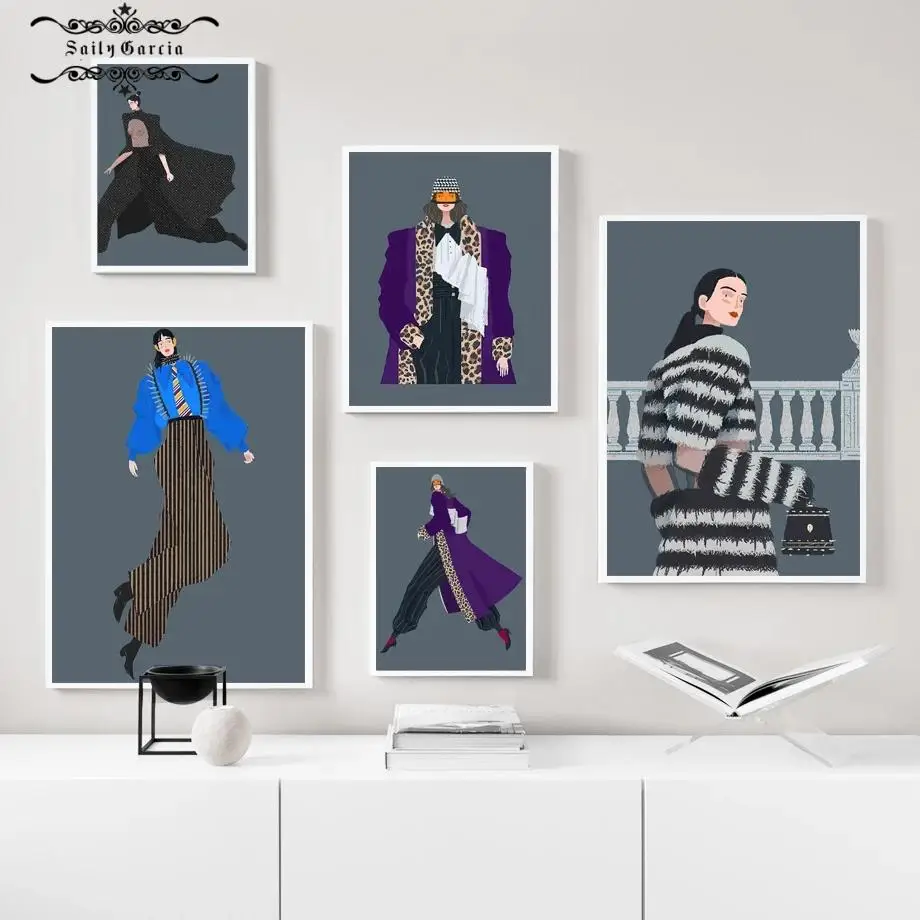 

Modern Sexy Fashion Urban Girl Illustration Poster Wall Art Canvas Painting Cartoon Prints Wall Pictures for Living Room Decor
