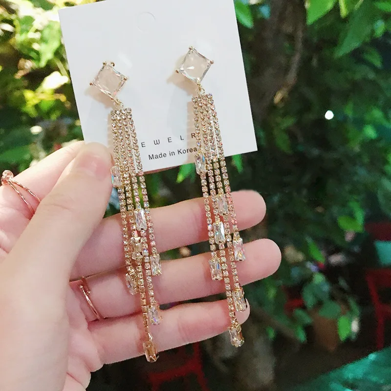 MENGJIQIAO новые корейские роскошные длинные висячие серьги со стразами для женщин и