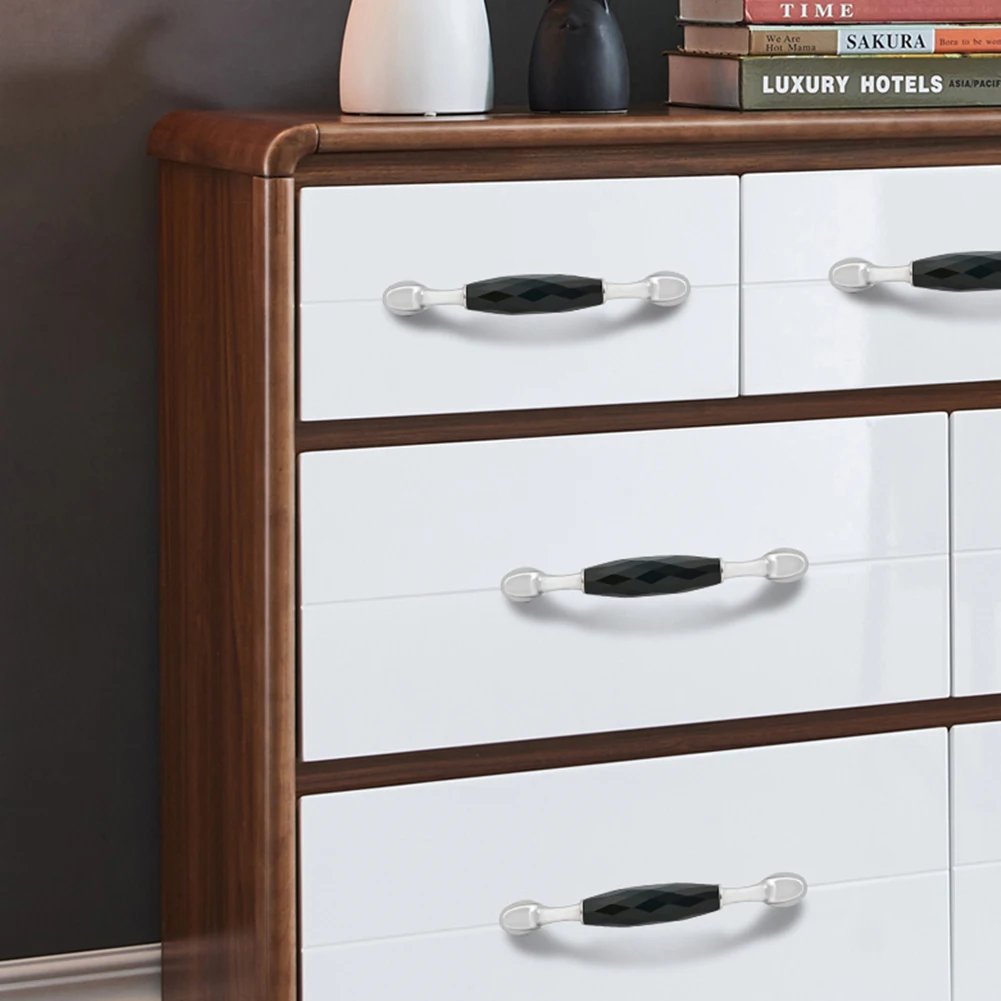 

96/128mm Black White Furniture Cabinet Handles Zinc Alloy K9 Crystal Handles Kitchen Cupboard Pulls Drawer Knobs Hardware Handle