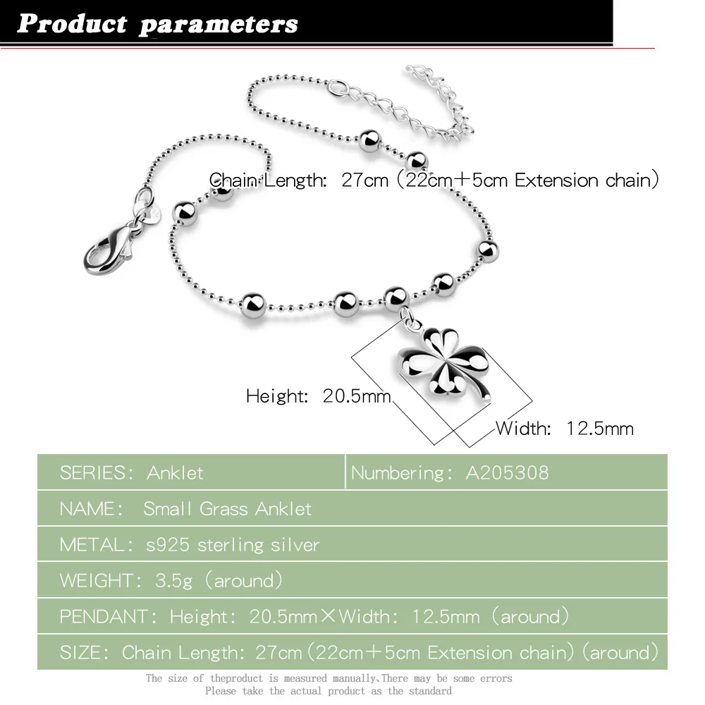 Женские богемные ножные браслеты с клевером из 100% стерлингового серебра 925 пробы