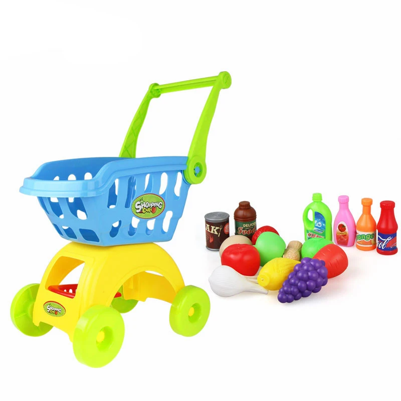 Shopping cart blue 103 шт. DIY ролевые игры резка торт игрушки торт ко дню рождения с музыкой светильник Кухня Еда игрушки Cocina De игрушка для девочек на подарок к [ - Цвет: Shopping cart blue