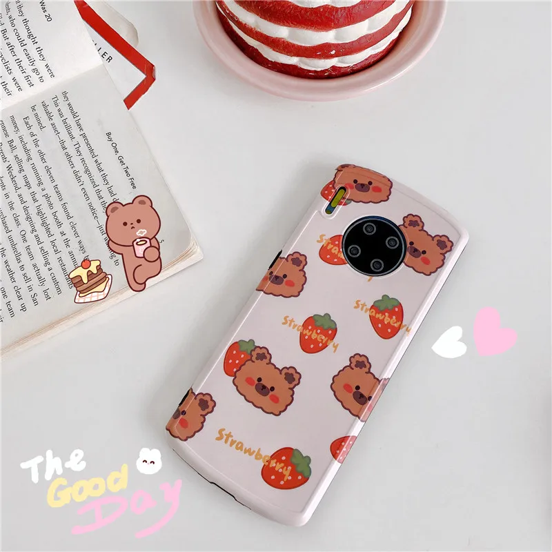 Милый чехол для телефона с рисунком медведя клубники Huawei P 30 40 Pro Nova 5 6 7 Mate Honor V