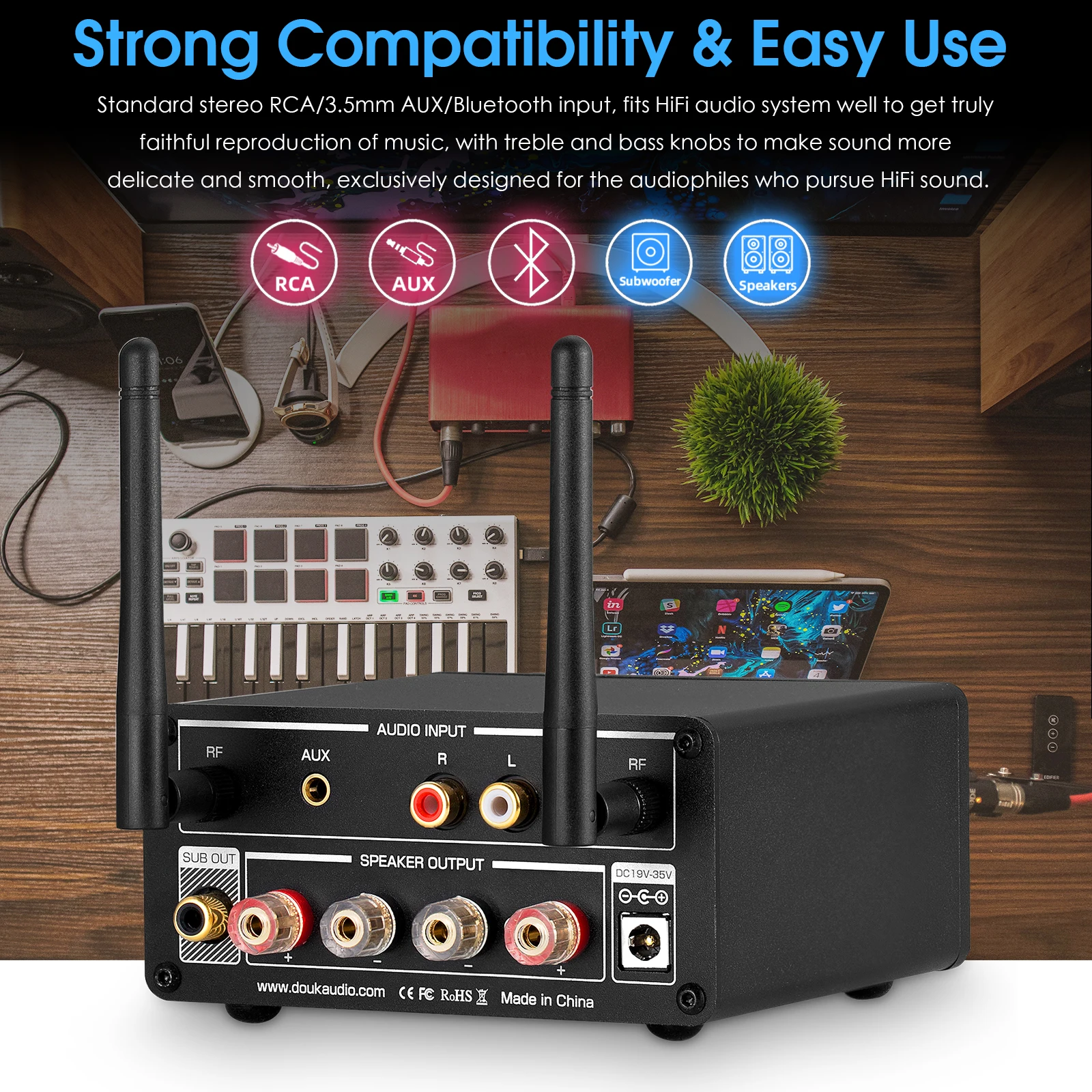 Цифровой усилитель мощности Douk Audio Hi Fi Bluetooth 5 0 басовый аудиоусилитель с двойной