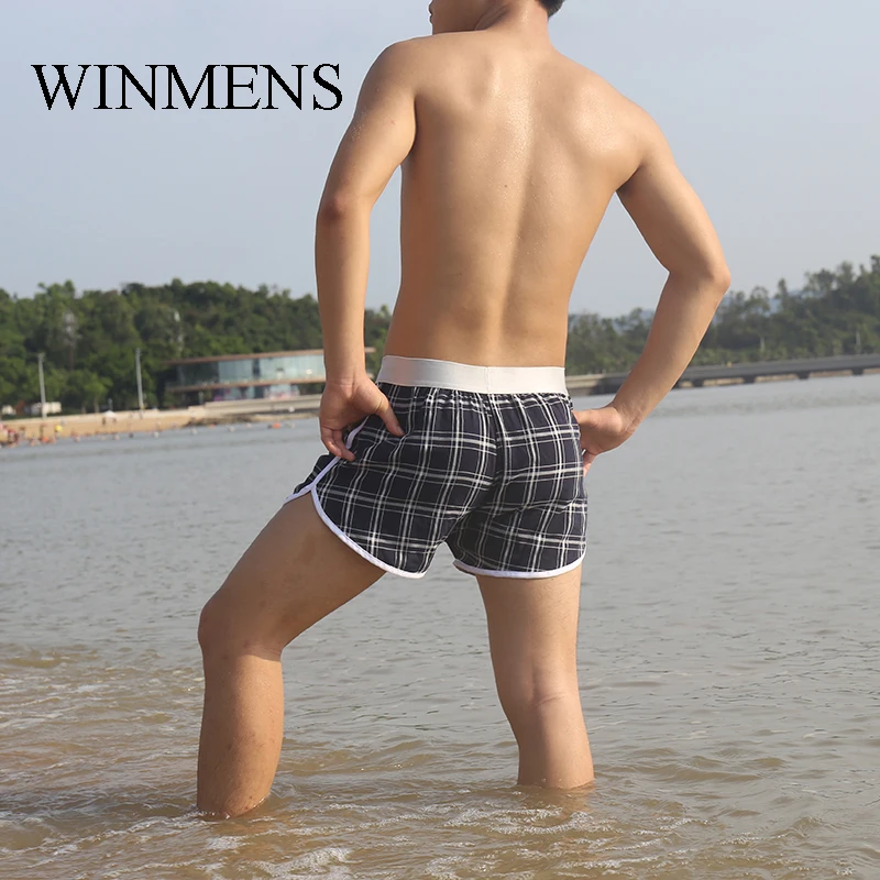 Men's Arrow Pants Pocket Underwear WOXUAN Brand Colorful Plaid Casual Man Boxer Shorts Big Pouch Inside Gay Comfortable Trunks