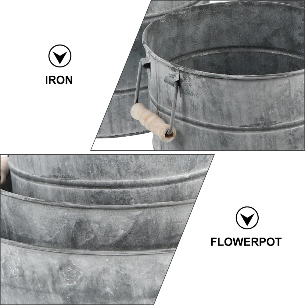 

3Pcs Metal Flower Buckets Durable Iron Planters Practical Flower Containers