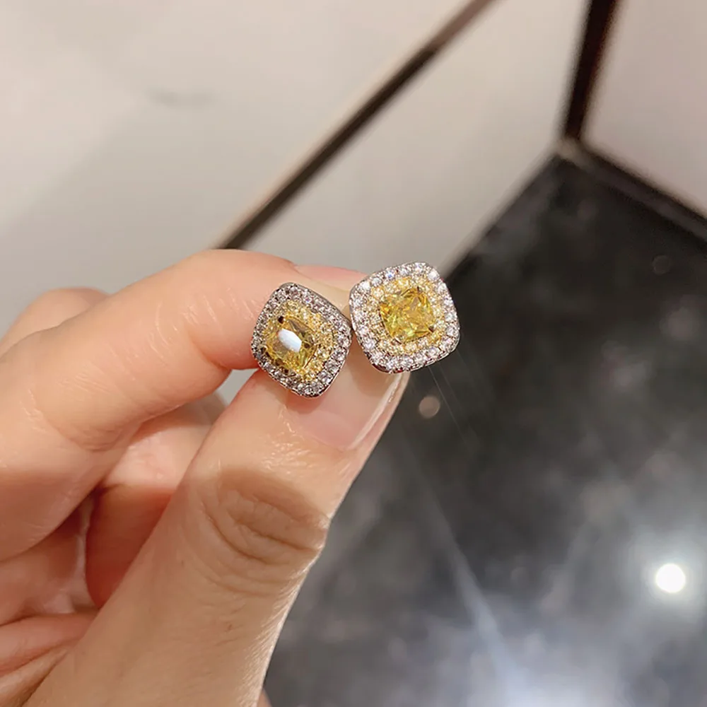 

NEW Romantic 925 Sterling Silver Pink Quartz Citrine Gemstone Stud Earrings for Women High Carbon Diamond Party Jewelry Gift