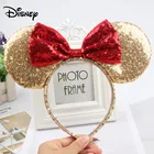 Аксессуары для волос Disney, повязка на голову в европейском и американском стиле, с бантом и блестками, головной убор с ушками Микки и Минни