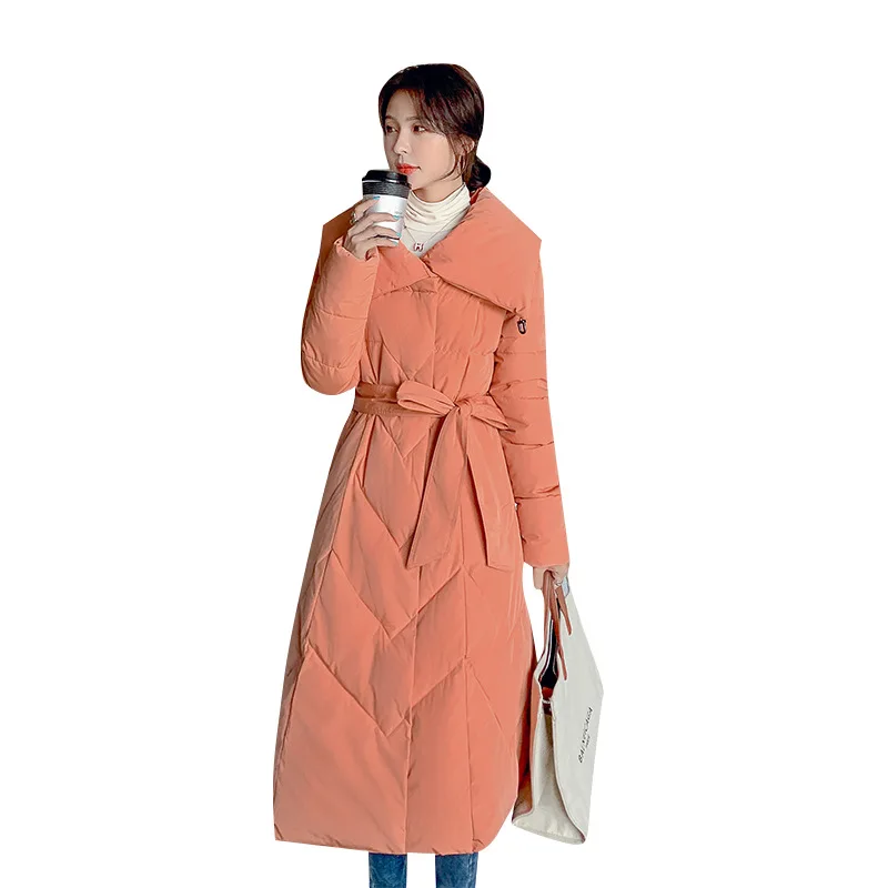 

Женская длинная стеганая куртка, новинка 2021, корейский женский стеганый жакет с воротником-стойкой, Свободный Повседневный зимний женский ...