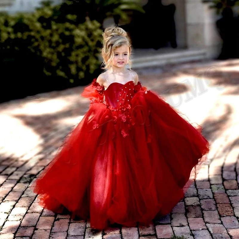 

Red Cute Baby Photograpty Flower Girl Dresses Birthday Couture Wedding Party Dresses Costumes First Comunion Drop Shipping