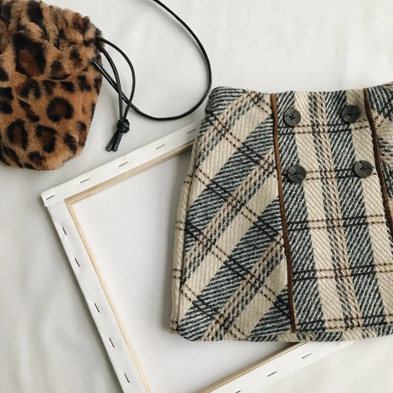 WLG/зимние юбки для девочек детская бархатная плотная клетчатая юбка на пуговицах