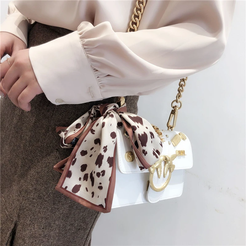 Женский тонкий шарф в горошек шелковый с леопардовым принтом маленькая сумка