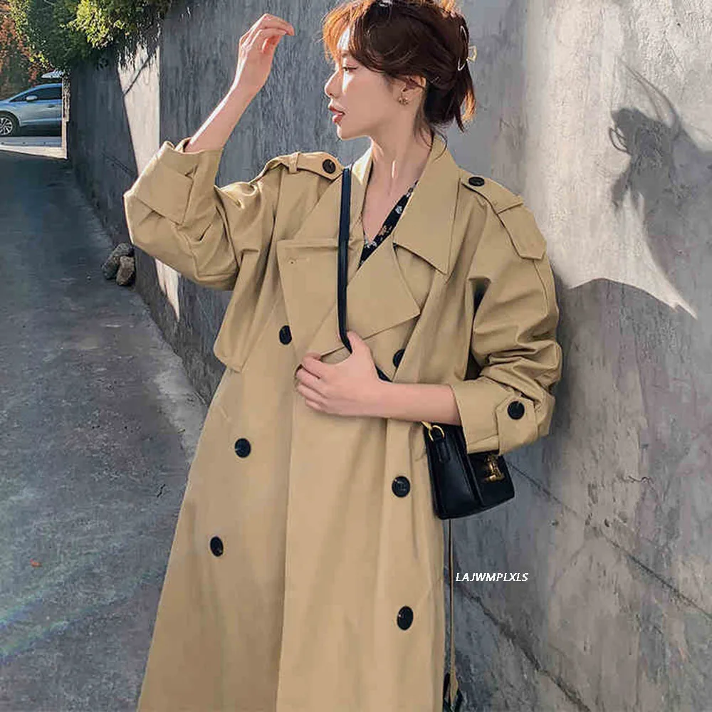 

Новый весенне-осенний Женский Тренч, длинное двубортное пальто с поясом, английский стиль, плащ, женская верхняя одежда