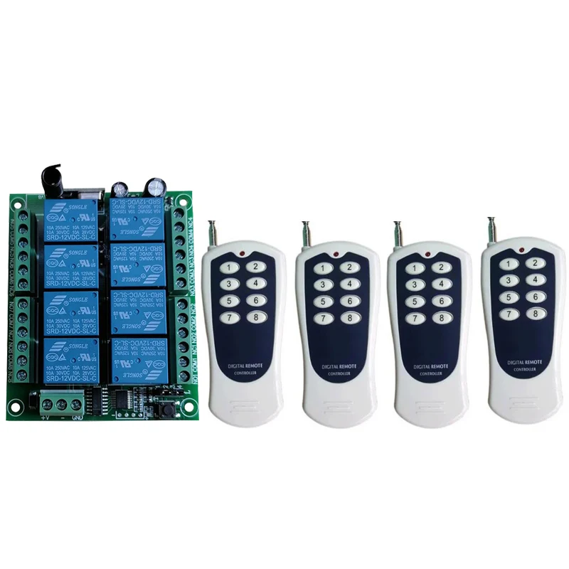 

Smart Multiple DC 12V 24V 8CH Wireless Relay RF Remote Control Switch Receiver Relay Module Controller 315/433MHz RF Transmitter
