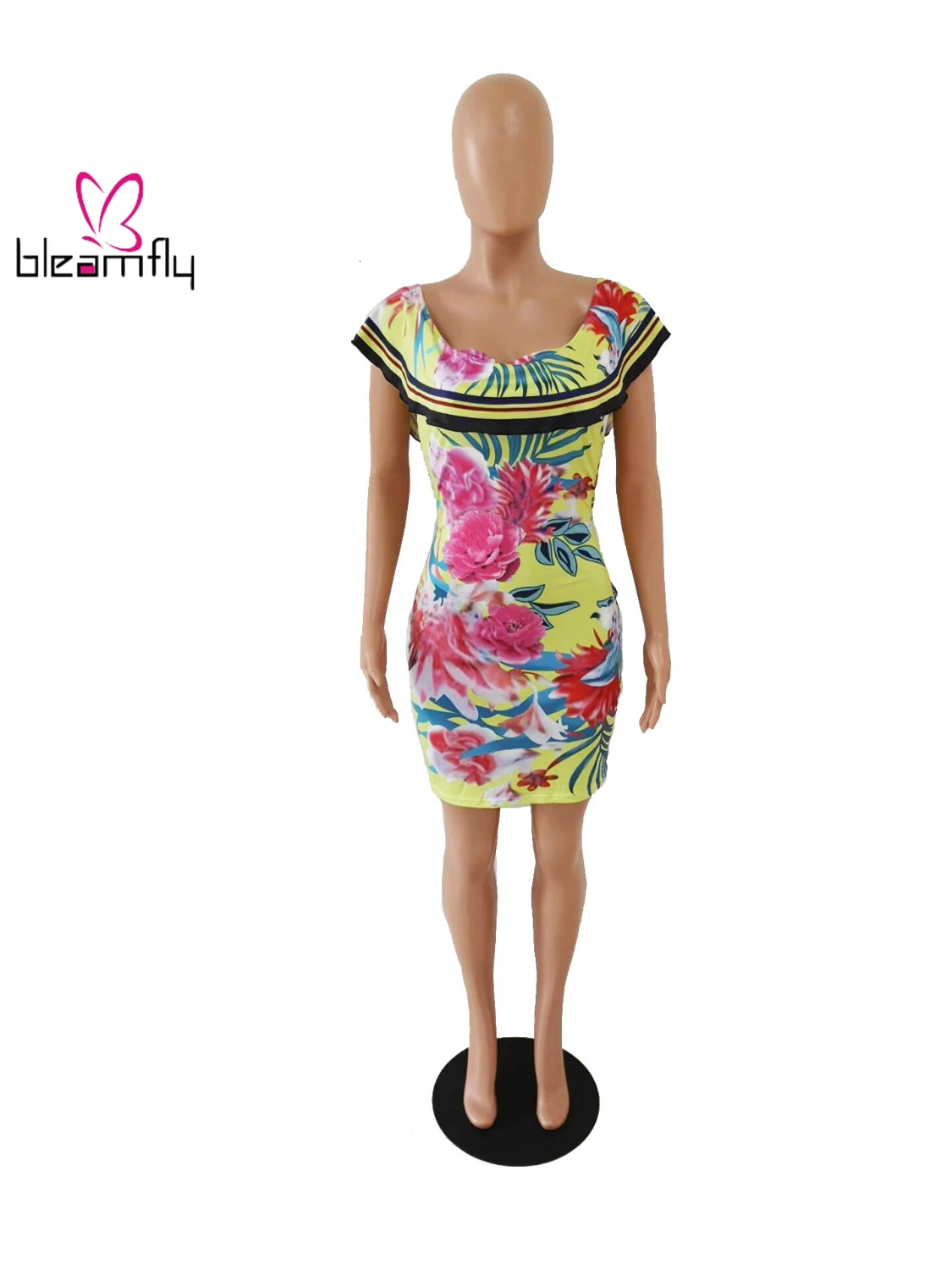 2019 женское летнее платье с цветочным принтом рукав на пуговицах облегающее выше