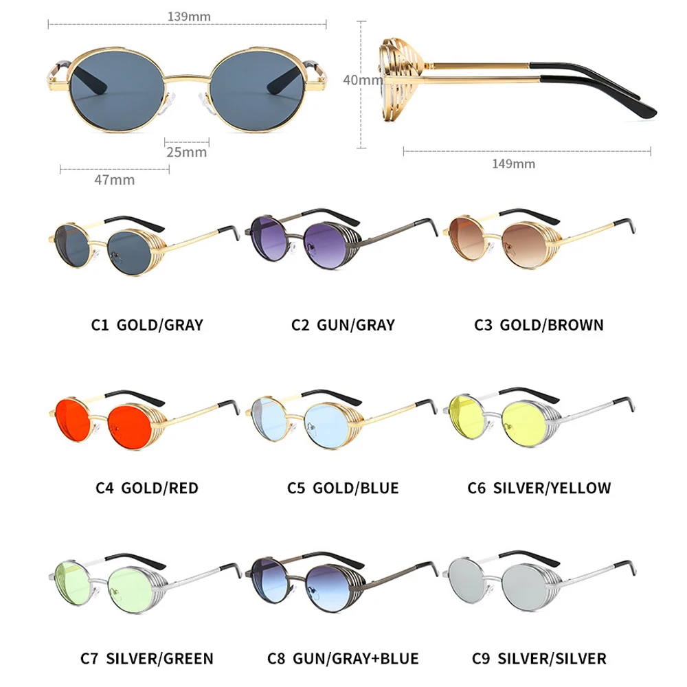 

Brand Design Round Steampunk Sunglasses Men Women Vintage Shades UV Protection Punk Sun Glasses Black Red Len Metal Eyeglasses