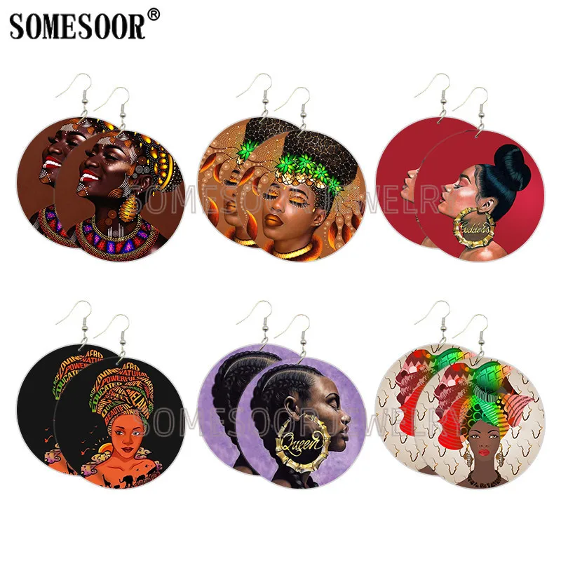 SOMESOOR черная богиня королева деревянные висячие серьги для женщин подарки мощные