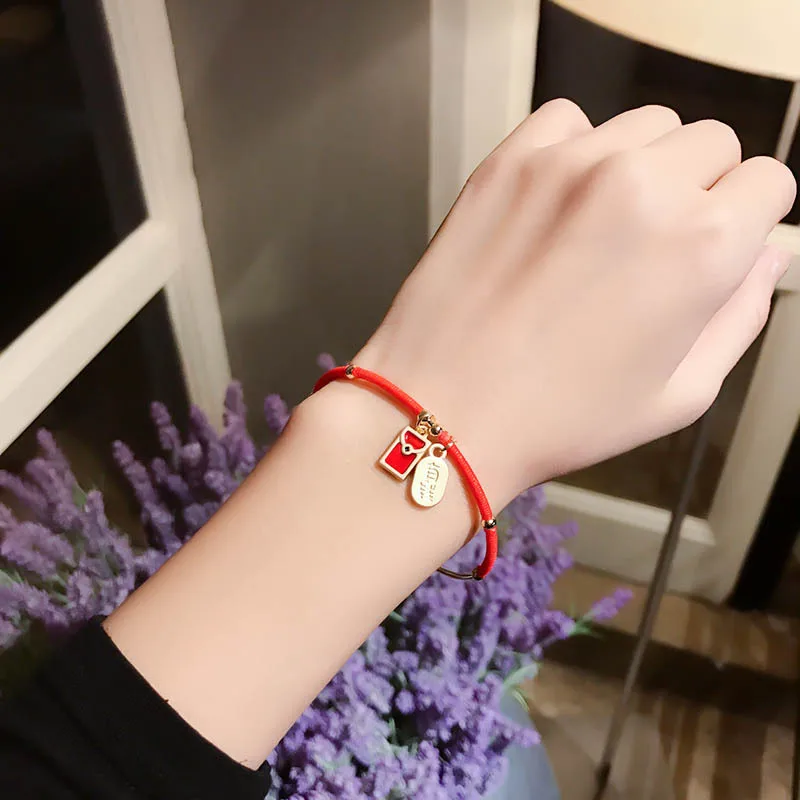 Корейский Новый красный браслет на удачу для женщин модные украшения рук милые