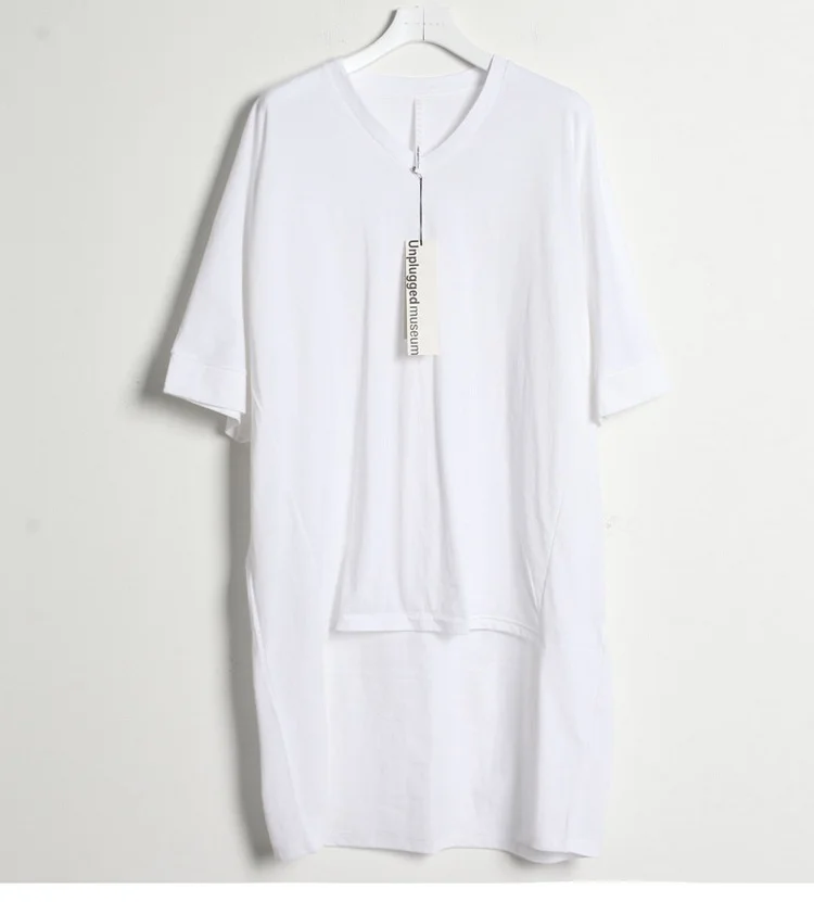 

Mr.20 summer oversize front short back long loose layered short sleeve V-neck T-shirt