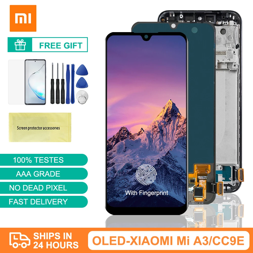 

ЖК-дисплей AMOLED 6,09 ''для Xiaomi Mi A3, сменный ЖК-экран с сенсорным экраном и дигитайзером в сборе для Xiaomi Mi CC9e