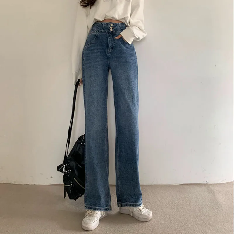 

2021 new fashion Hong Kong flavor chic age-reducing jeans are thin retro loose wide-leg pants women's trend