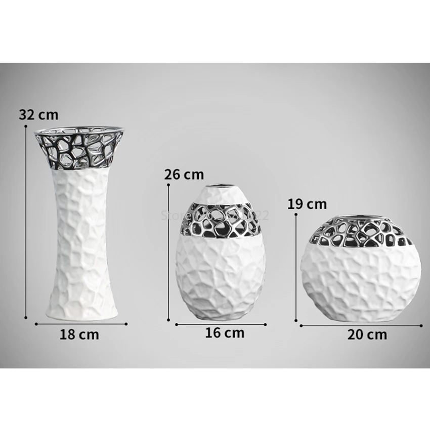 Керамическая ваза белая Серебряная ажурная для цветов Европейский Декор