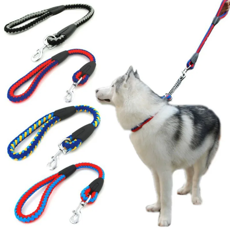 

1.2M Length Large Dog Durable Nylon Traction Rope Hand-Knitted Safety Walking Lead Leashs Medium Large Dog Pet Training Leash