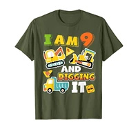 9th birthday construction truck 9 year old digging it t shirt