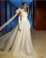 one shoulder organza wedding dress with detachable sleeves elegant designer a line bridal gowns bow robe de mari%c3%a9e custom made