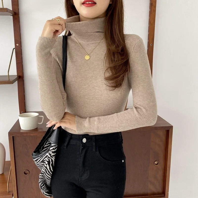 Knitted Woman Sweater Autumn Winter 2021 Long Sleeve Turtleneck Pullover Sweater Female...