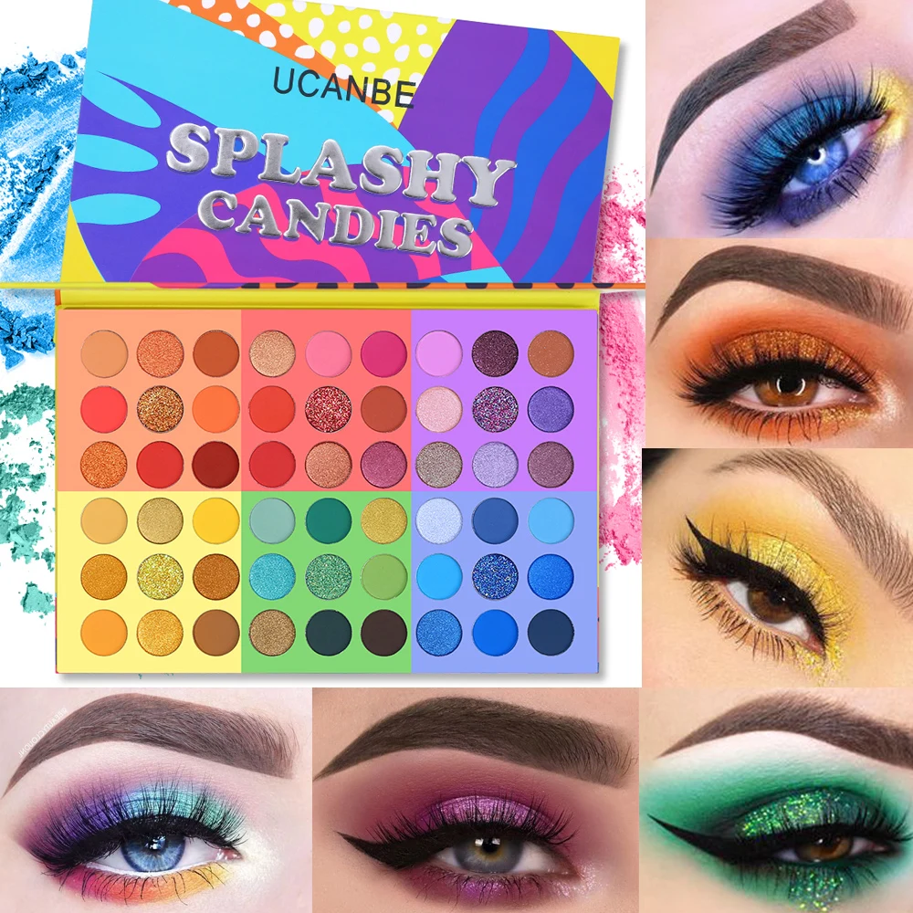 

UCANBE 6 in 1 54 Colors Splashy Candies Eye Shadow Palette Vivid Summer Look Eyes Makeup Glitter Shimmer Matte Eyeshadow Powder